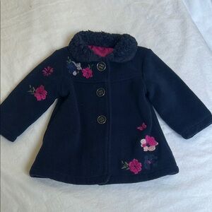 Charming Navy Kids Pea Coat with Floral Accents